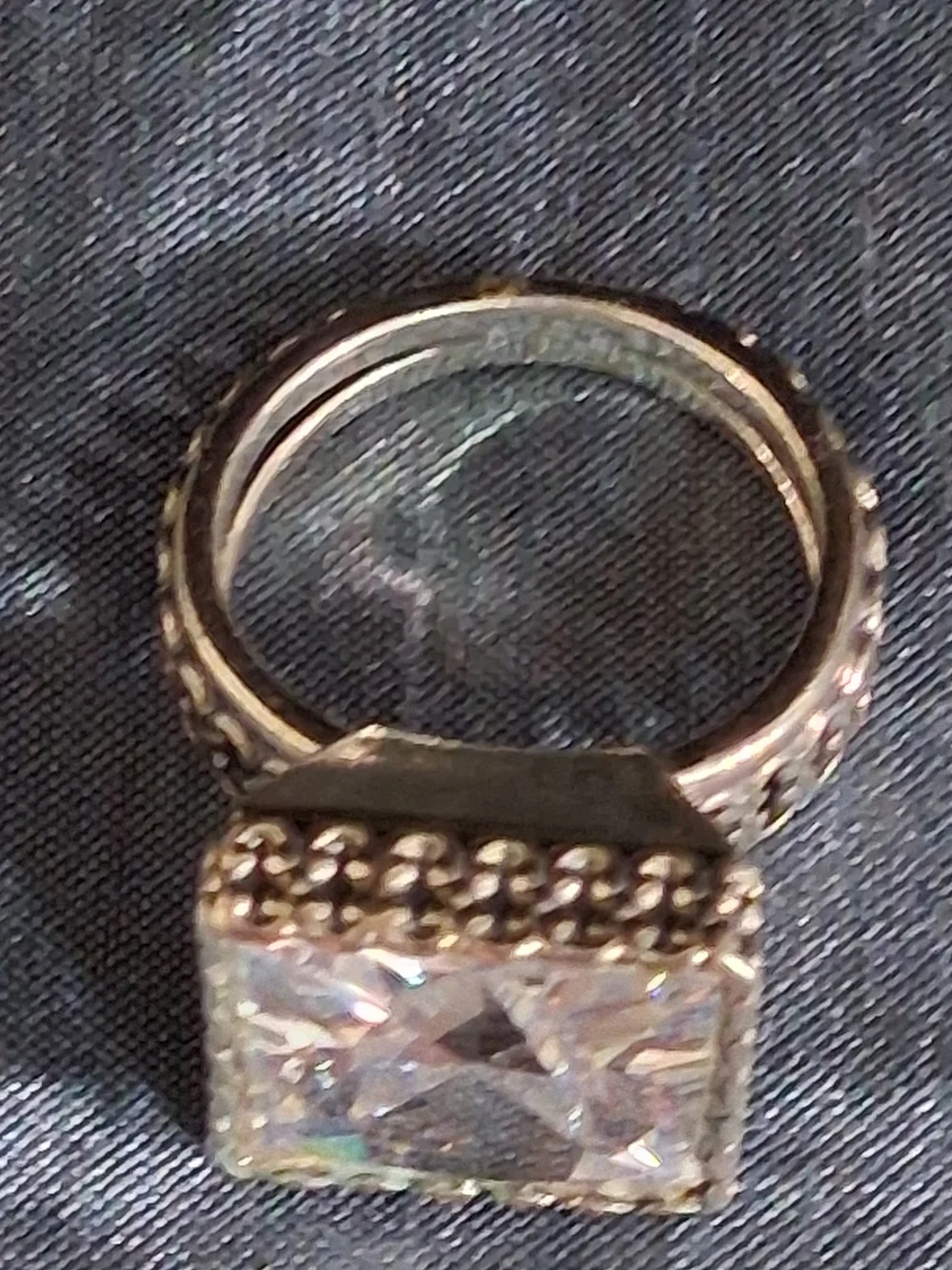 Vintage Israel 925 Sterling Silver Princess Cut CZ Filigree Ring Statement Boho